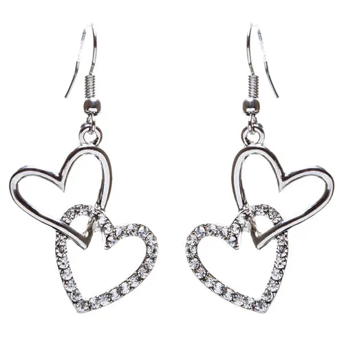 Adorable Chic Valentine Theme Crystal Rhinestone Heart Dangle Earrings E905 SVR