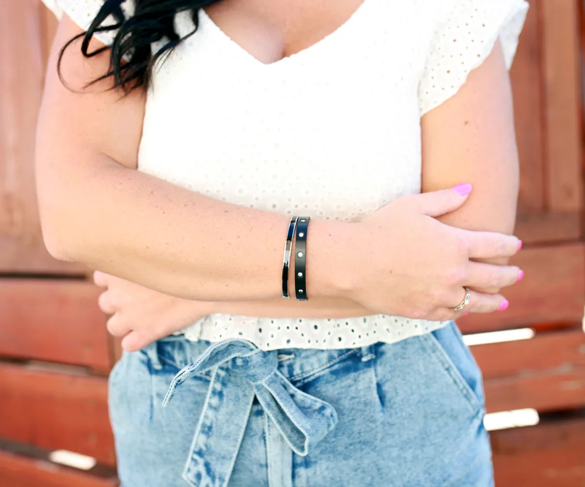 Black Enamel Stainless Steel Bangle Bracelet