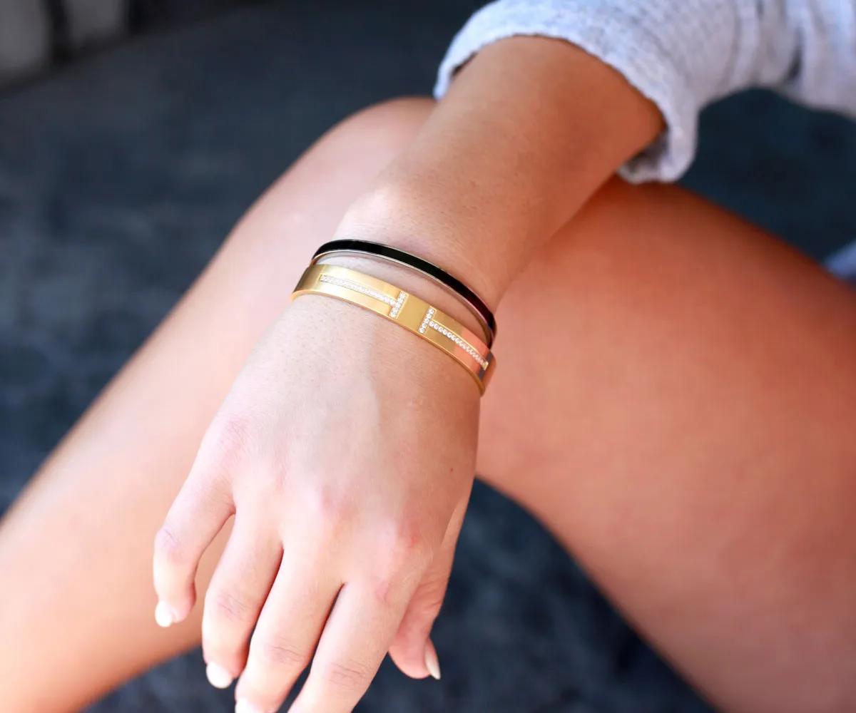 Black Enamel Stainless Steel Bangle Bracelet