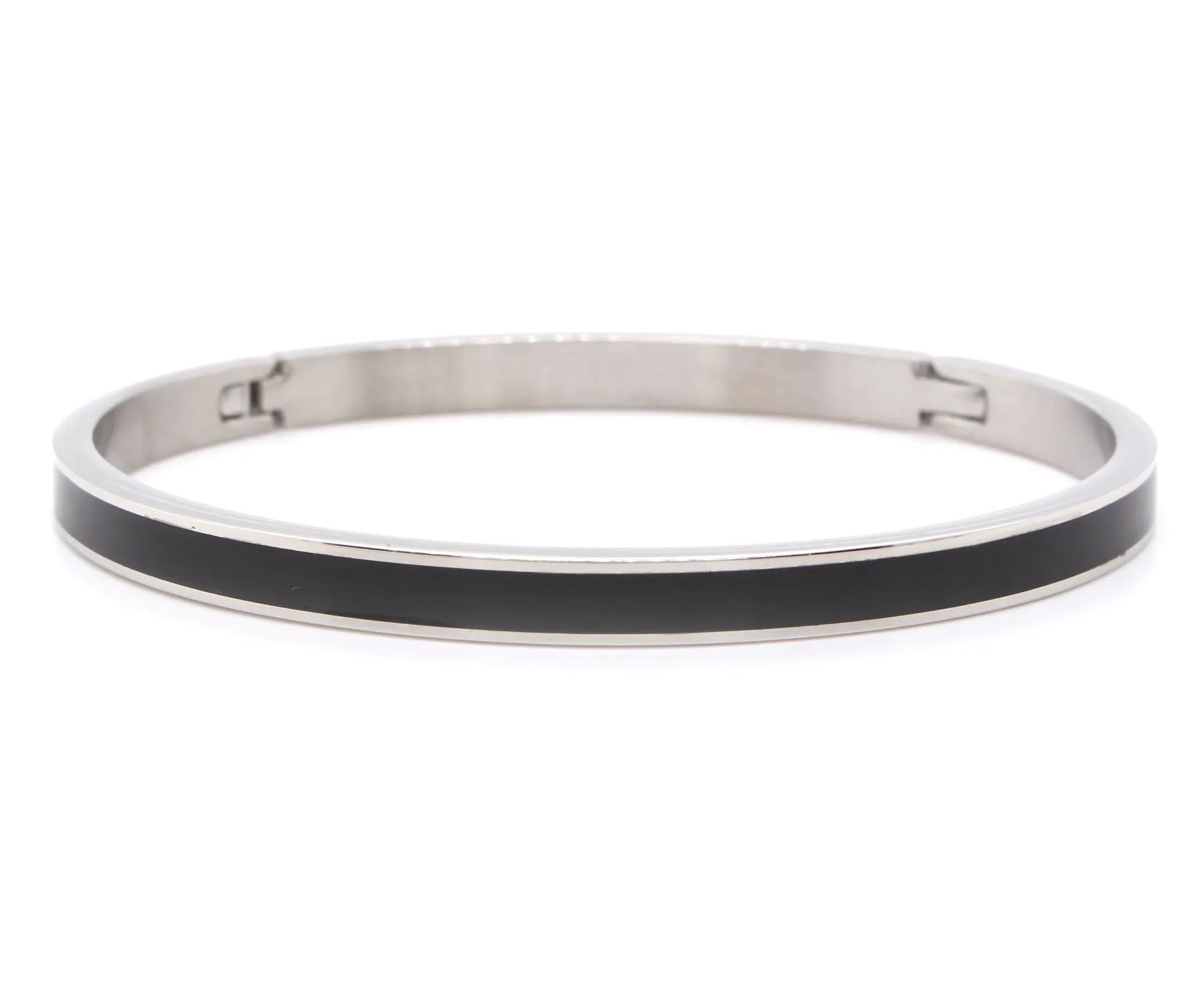Black Enamel Stainless Steel Bangle Bracelet
