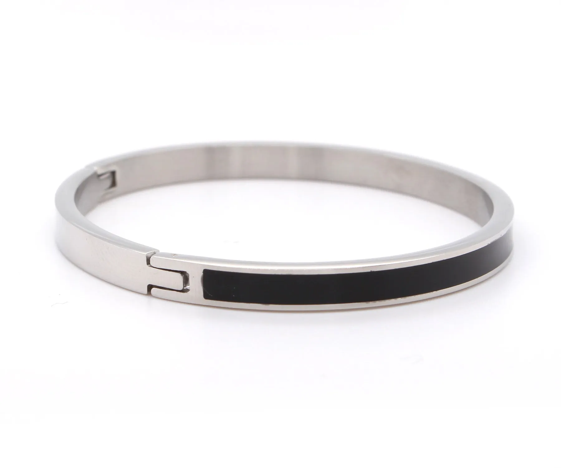 Black Enamel Stainless Steel Bangle Bracelet