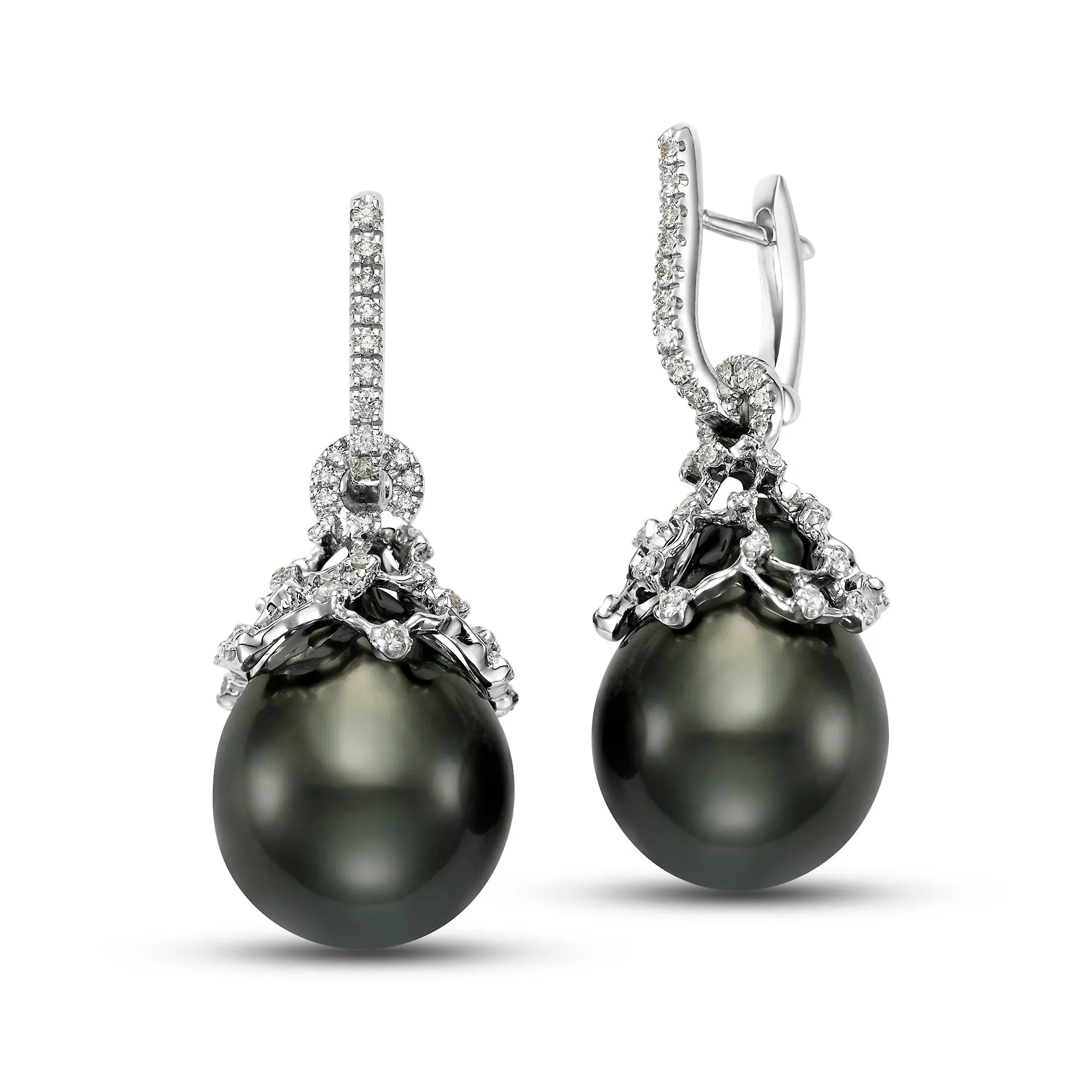 Black Tahitian Pearl & Diamond Drop Earrings