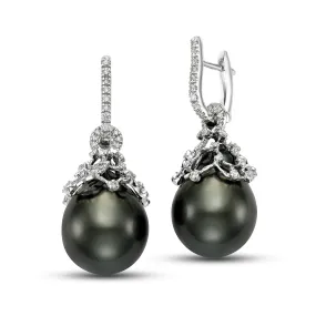 Black Tahitian Pearl & Diamond Drop Earrings