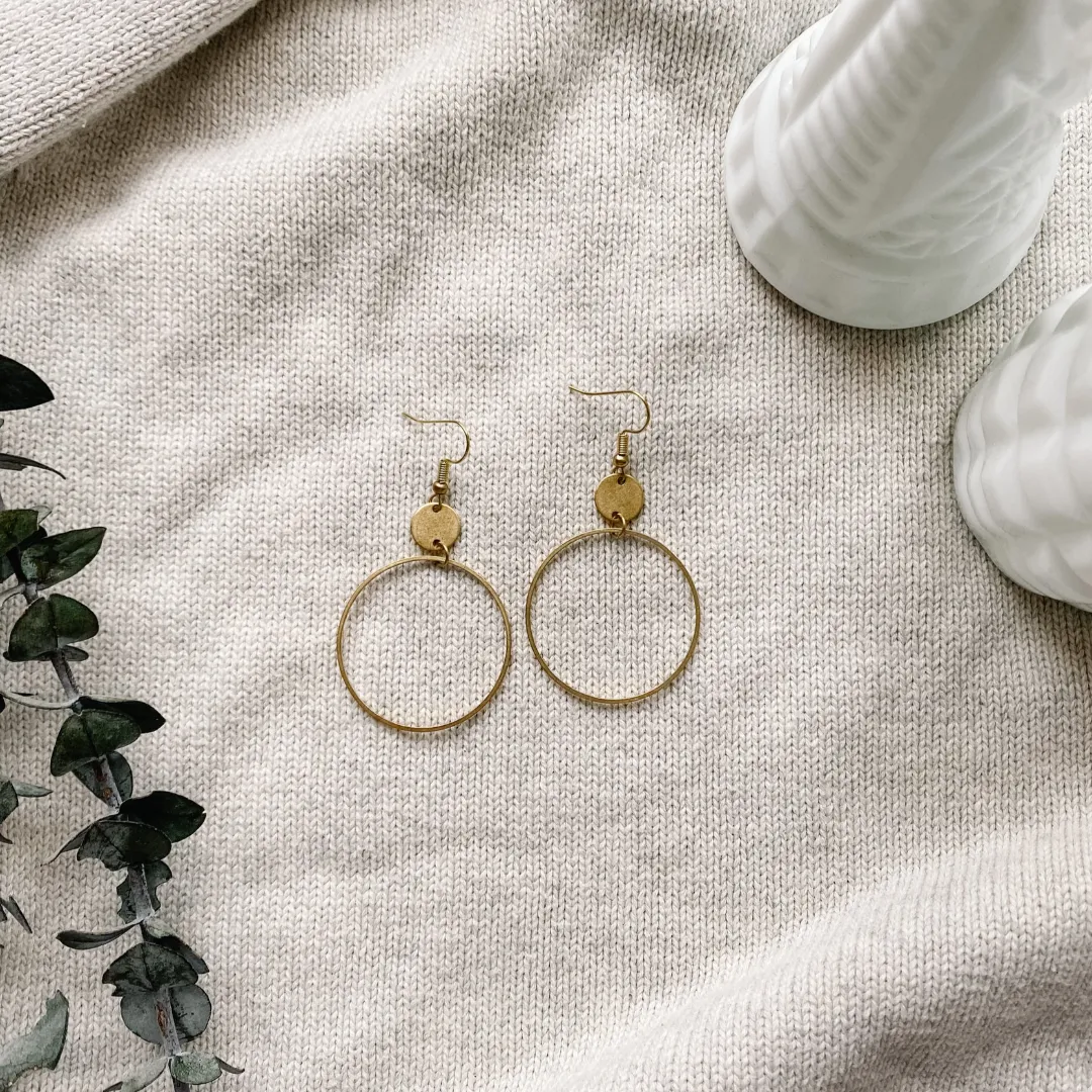 Brass Deco Circle Earrings