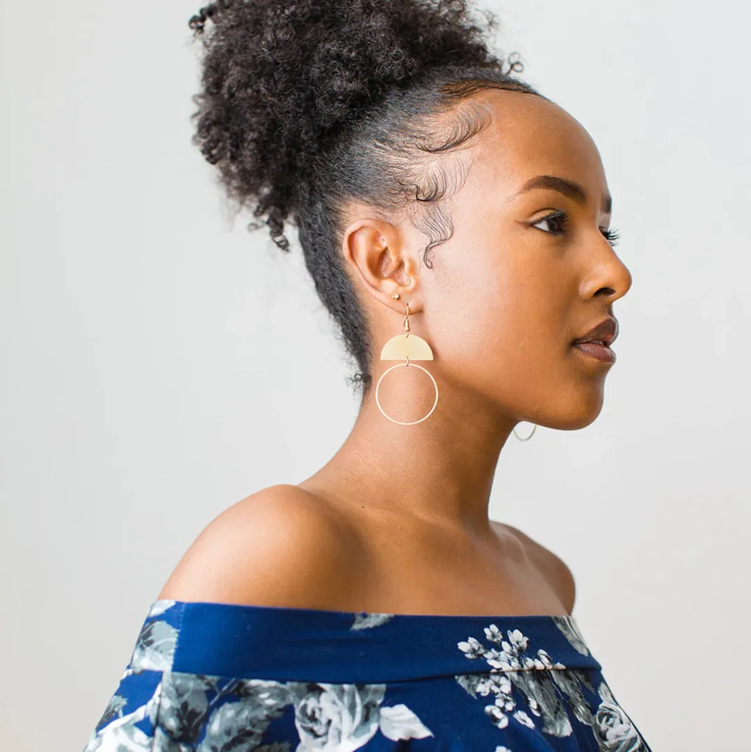 Brass Half Moon Circle Earrings