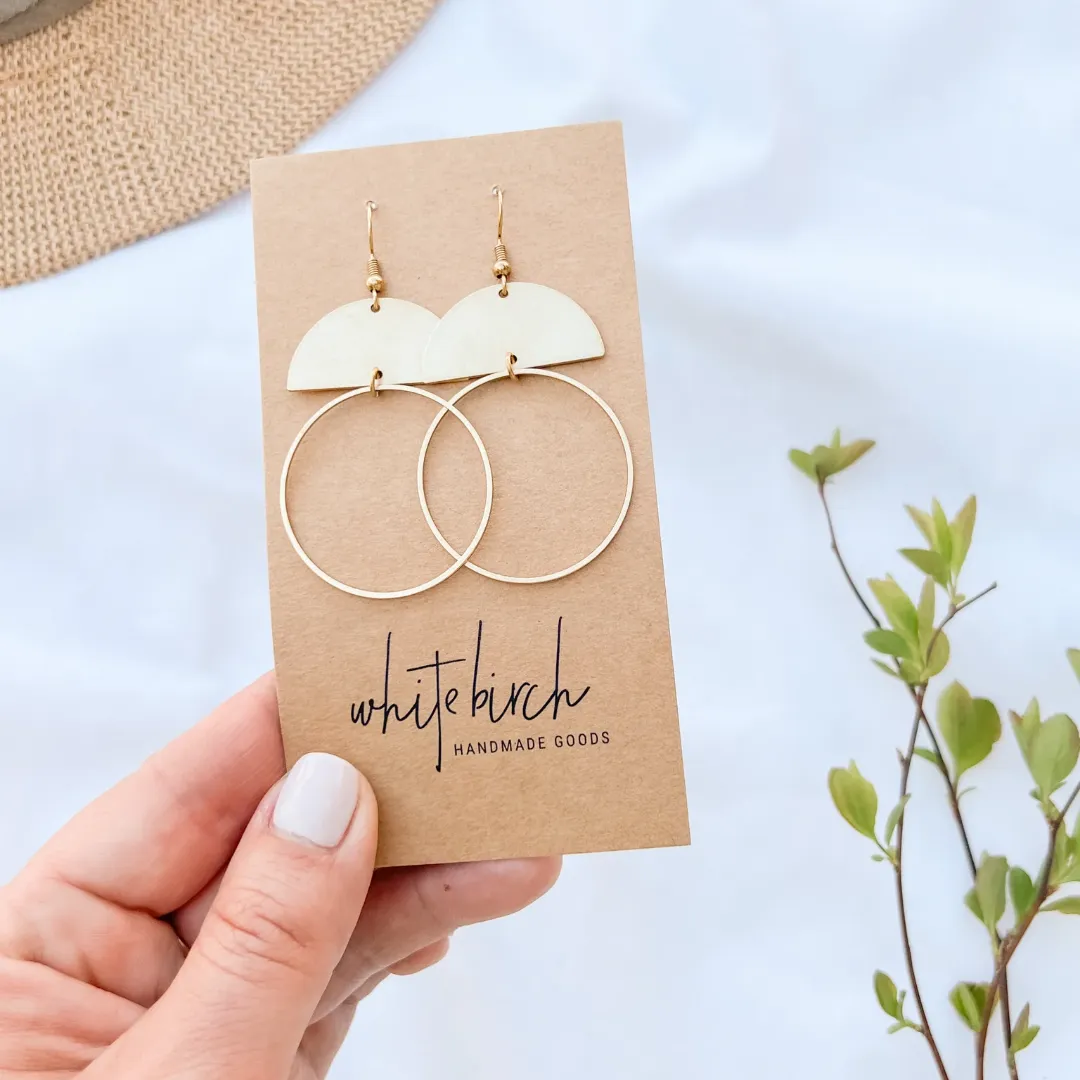 Brass Half Moon Circle Earrings