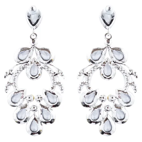 Bridal Wedding Jewelry Crystal Rhinestone Beautiful Design Earrings E1023 Silver