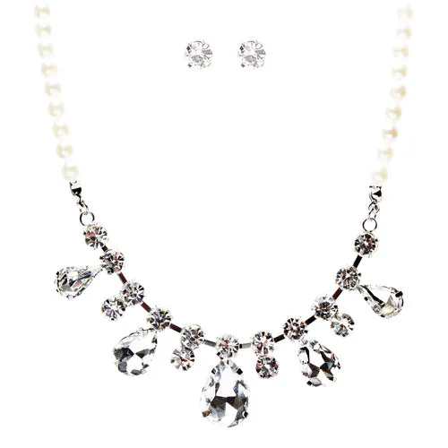 Bridal Wedding Jewelry Crystal Rhinestone Captivating Tear Drop Necklace J580 SV