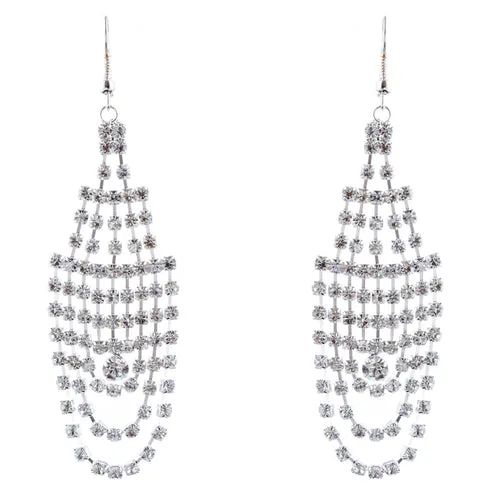 Bridal Wedding Jewelry Crystal Rhinestone Dazzling Drape Dangle Earrings E984 SV