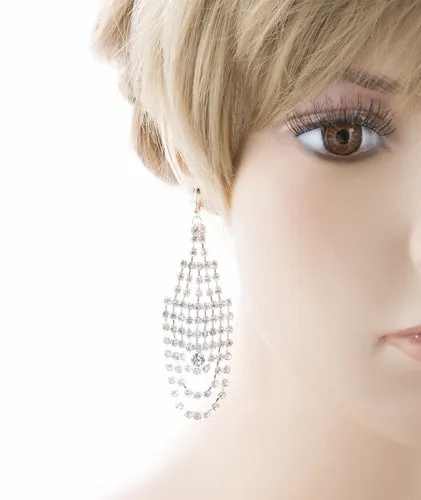 Bridal Wedding Jewelry Crystal Rhinestone Dazzling Drape Dangle Earrings E984 SV
