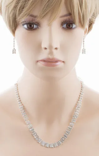 Bridal Wedding Jewelry Crystal Rhinestone Dynamic Contour Necklace J490 Silver