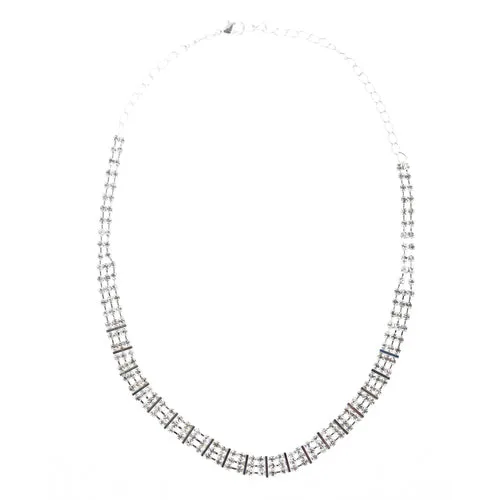 Bridal Wedding Jewelry Crystal Rhinestone Dynamic Contour Necklace J490 Silver
