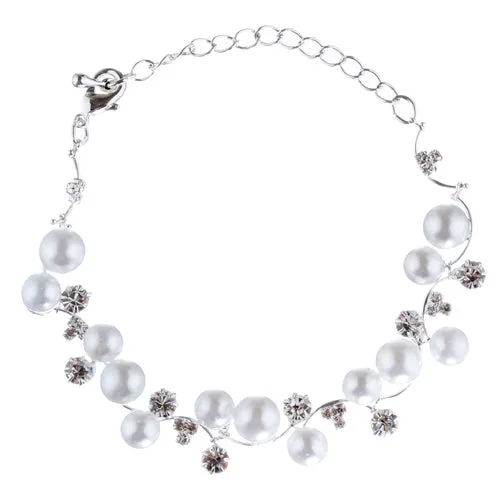 Bridal Wedding Prom Crystal Rhinestone Pearl Bracelet White