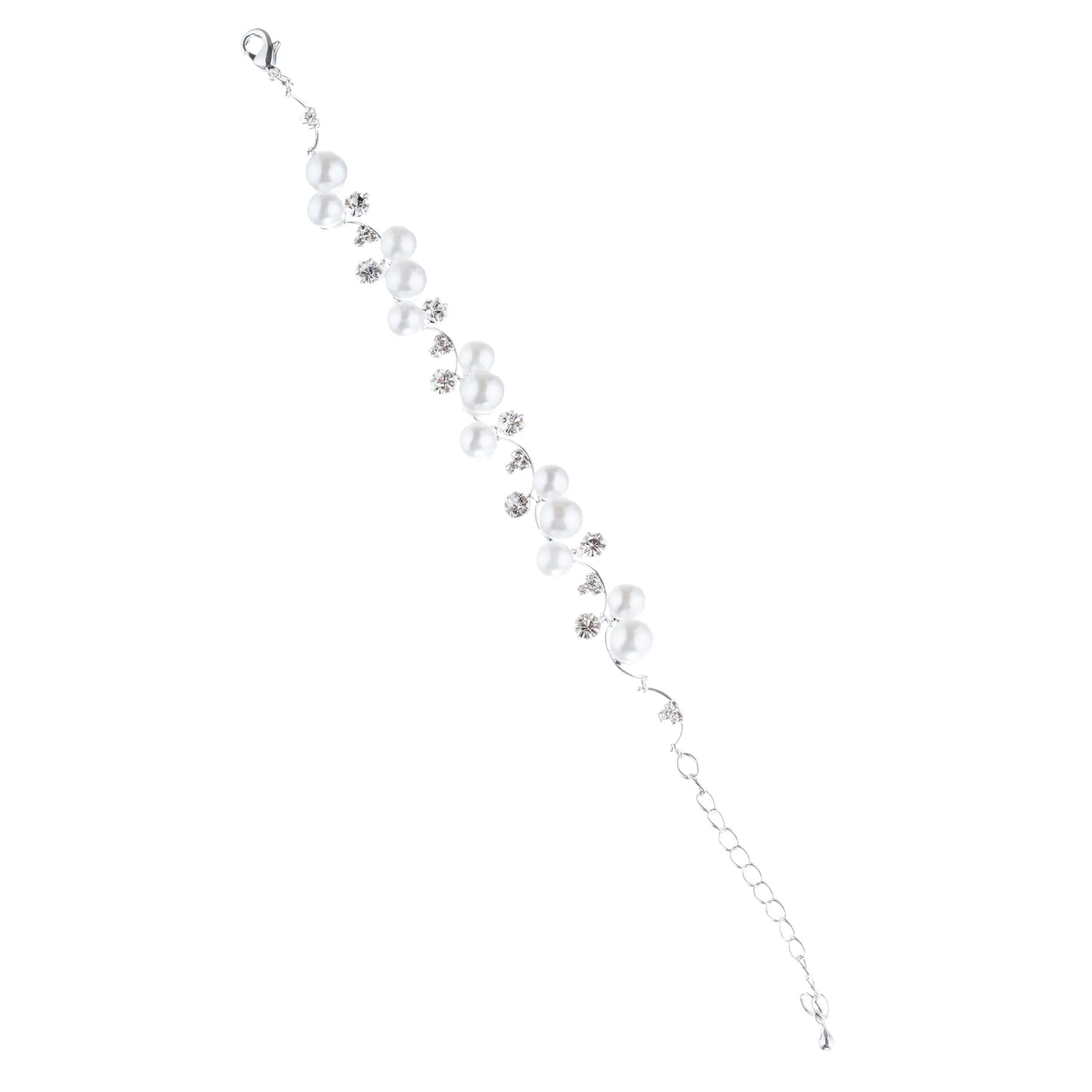 Bridal Wedding Prom Crystal Rhinestone Pearl Bracelet White