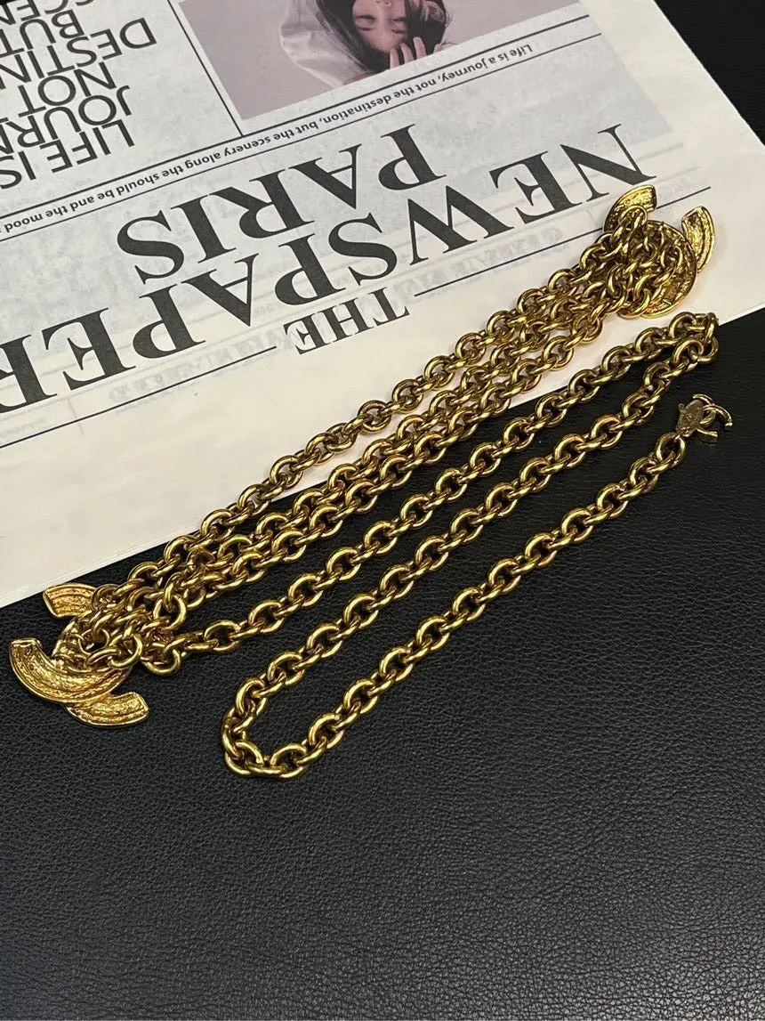Chanel Gold Small Checkered Three-Strand Chain Waist Belt