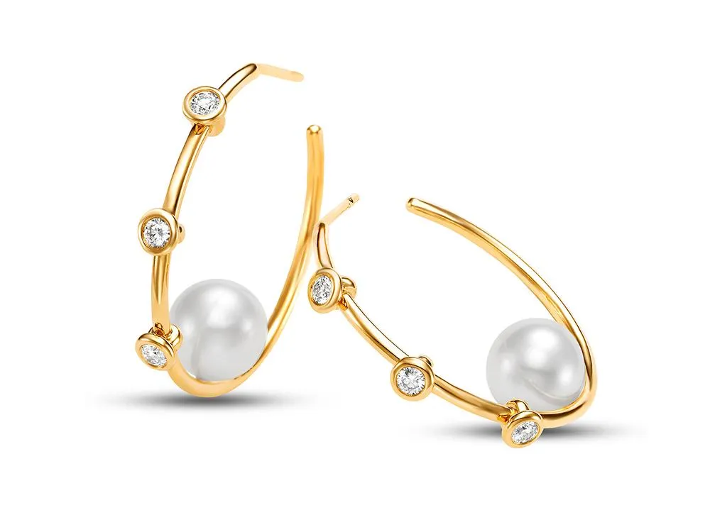 Cultured Pearl & Diamond Aida Hoop Earrings