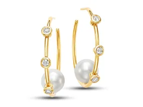 Cultured Pearl & Diamond Aida Hoop Earrings