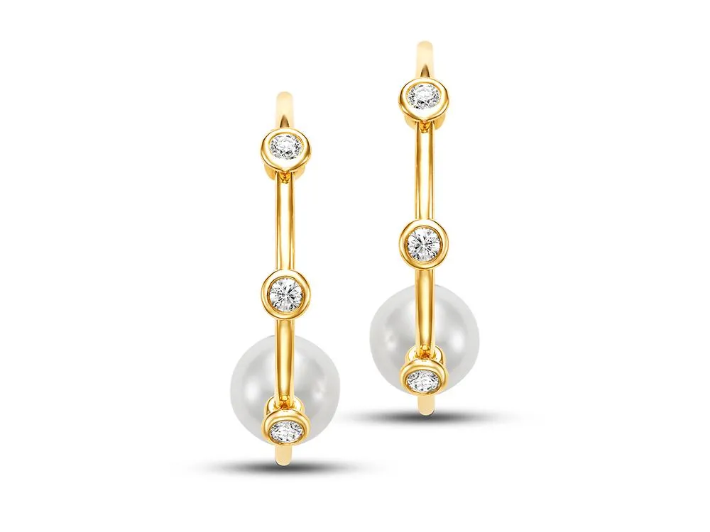Cultured Pearl & Diamond Aida Hoop Earrings