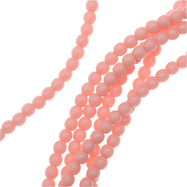 Czech Glass Pastella Collection, Smooth Round Druk Beads 4mm, Vintage Pink (1 Strand)