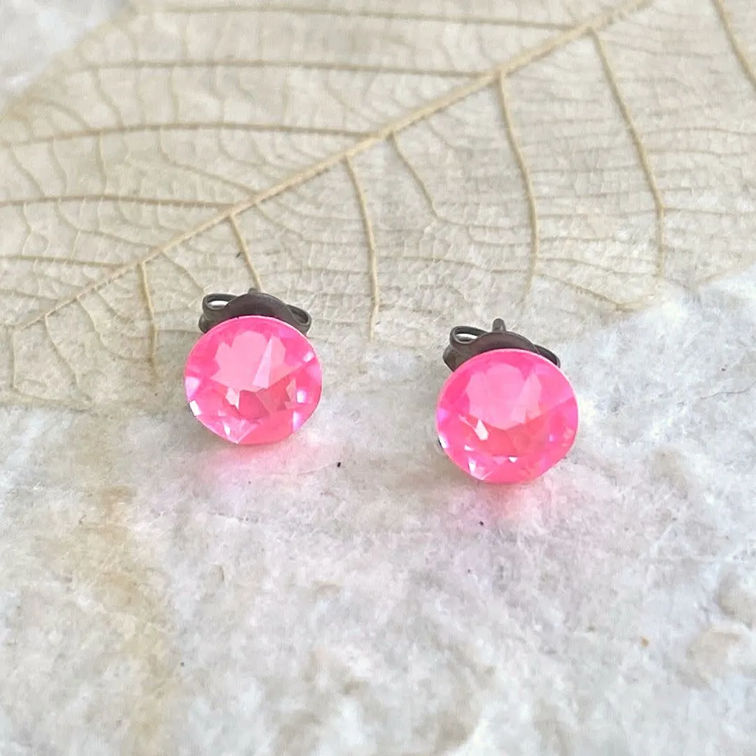 Electric Pink Crystal Stud Earrings