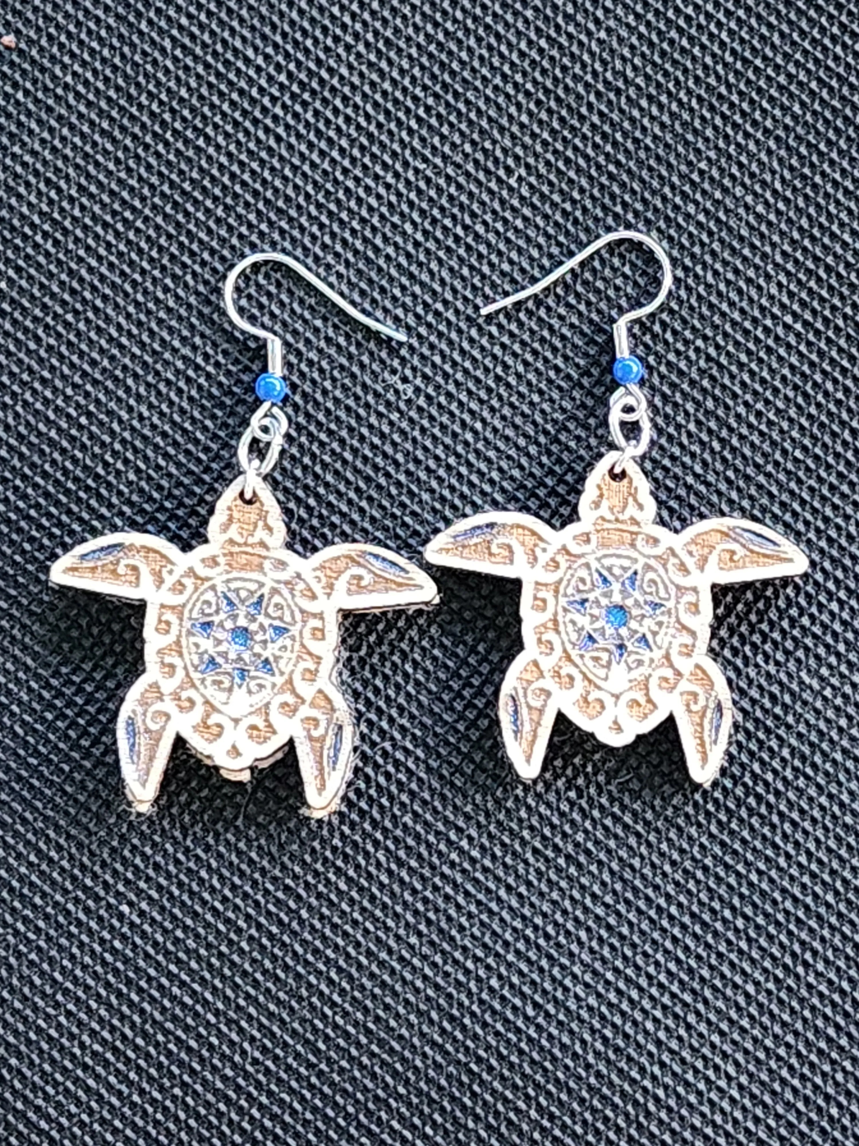Engraved Wooden Earrings  Sea Turtle