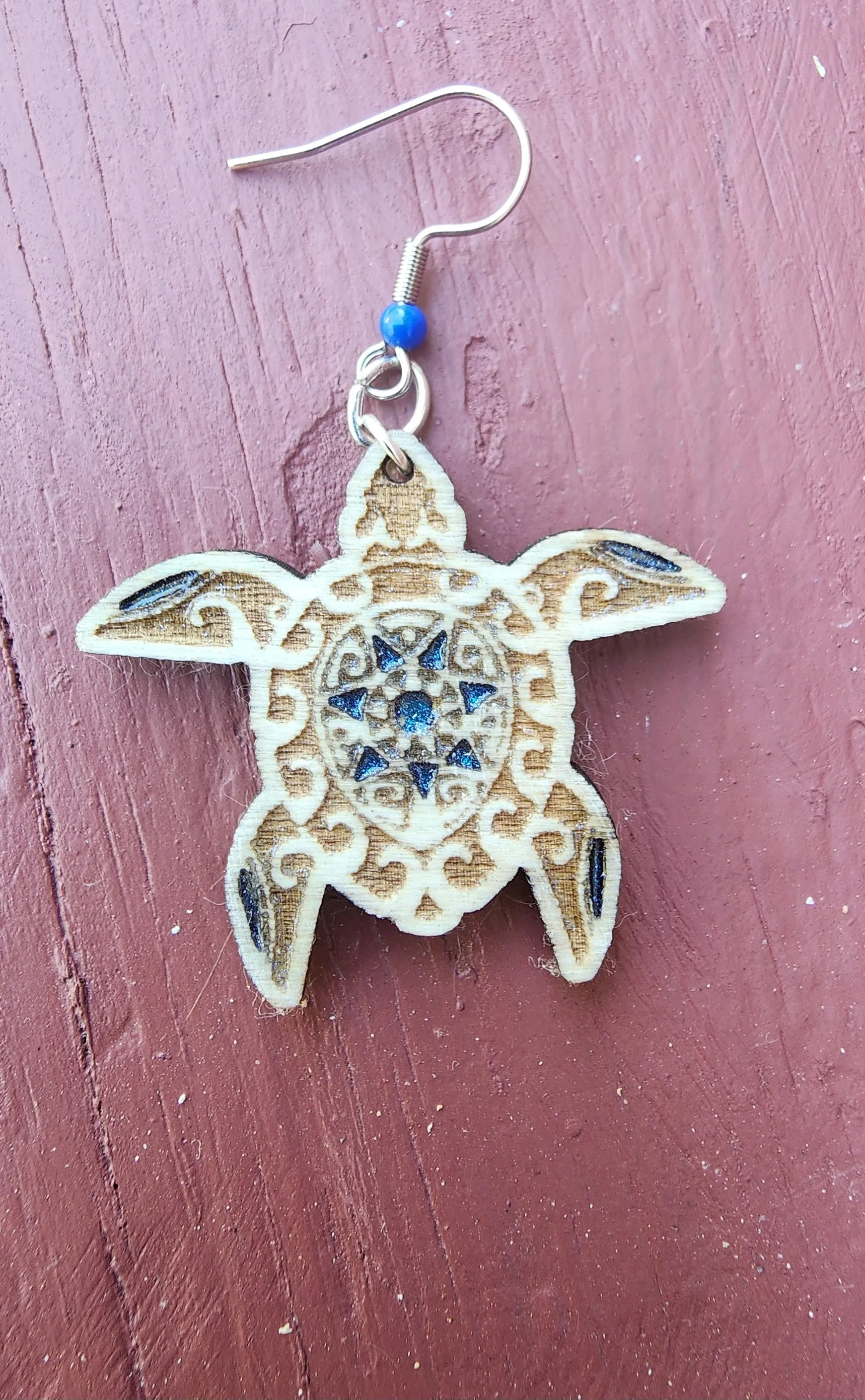 Engraved Wooden Earrings  Sea Turtle