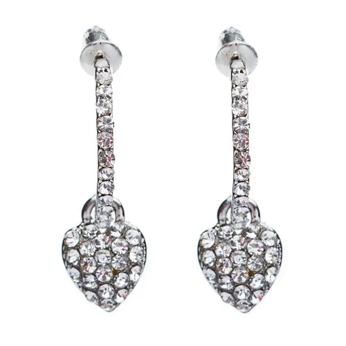 Fashion Adorable Sweet  Dangling Crystal Rhinestone Heart Charm Hoop Earrings