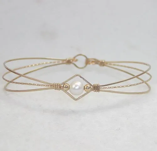 Freshwater Pearl Beaded Gold Filled Wire Wrapped Bracelet - June Birthstone