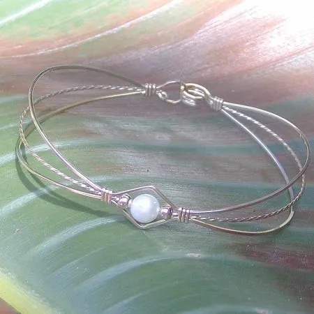 Freshwater Pearl Beaded Gold Filled Wire Wrapped Bracelet - June Birthstone