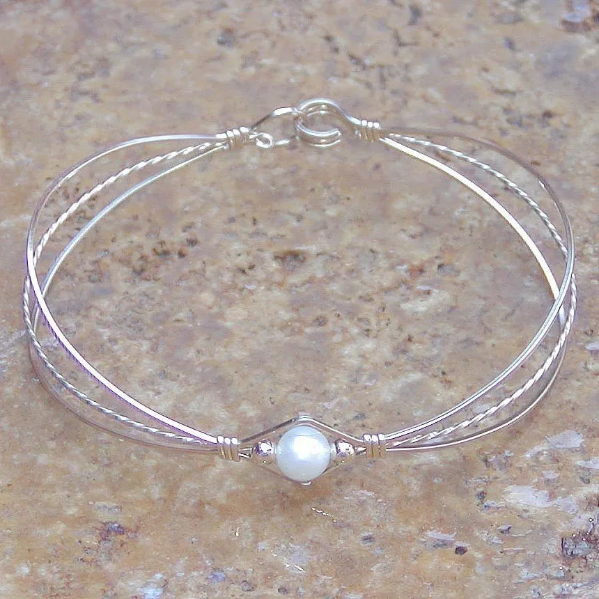 Freshwater Pearl Beaded Gold Filled Wire Wrapped Bracelet - June Birthstone