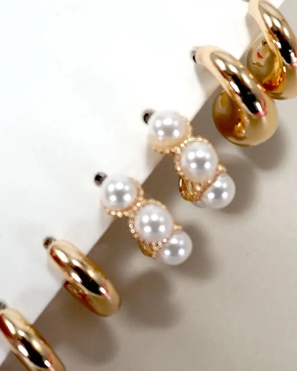 Golden Trio Pearl Huggie Hoop Set