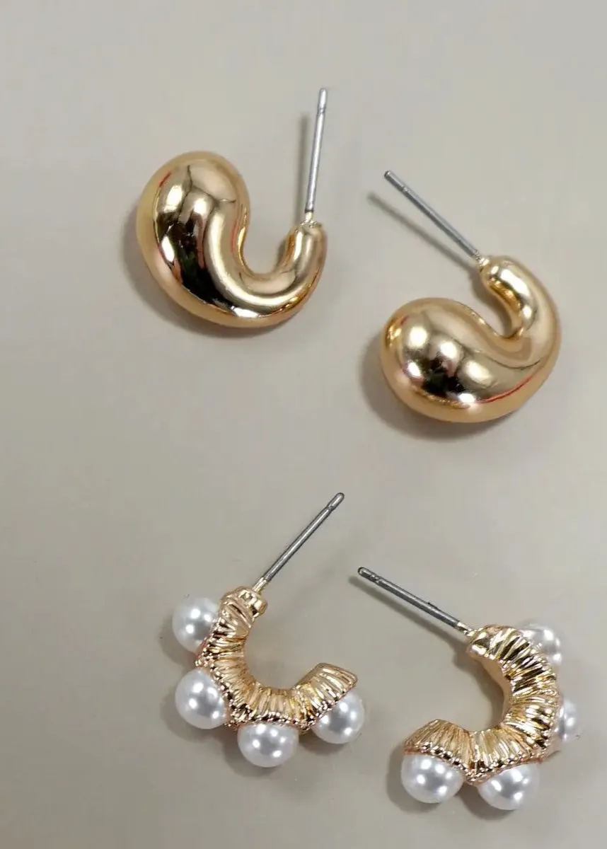 Golden Trio Pearl Huggie Hoop Set