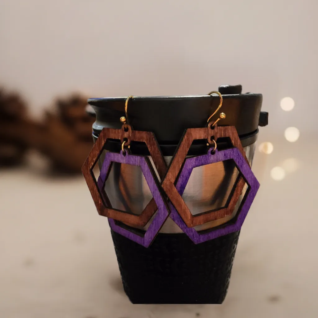 Hexagon Wooden Earrings