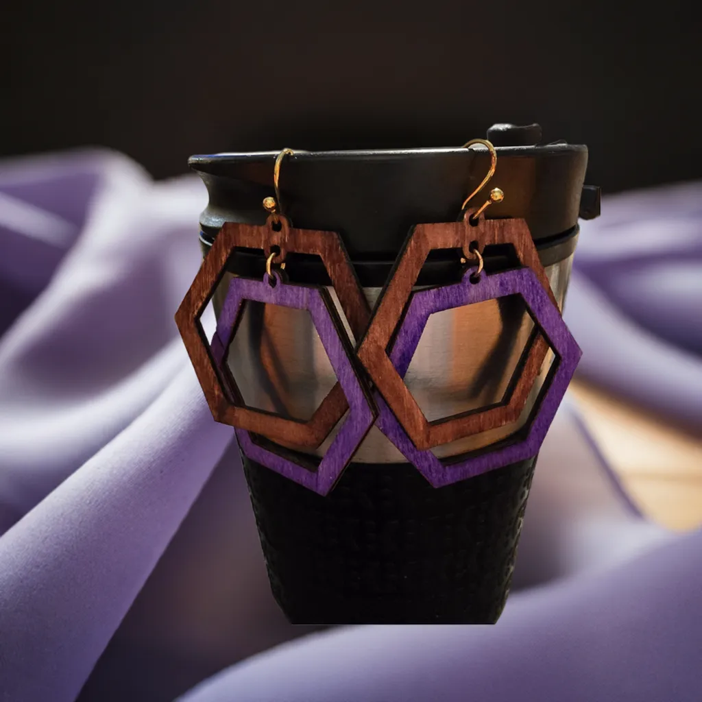 Hexagon Wooden Earrings