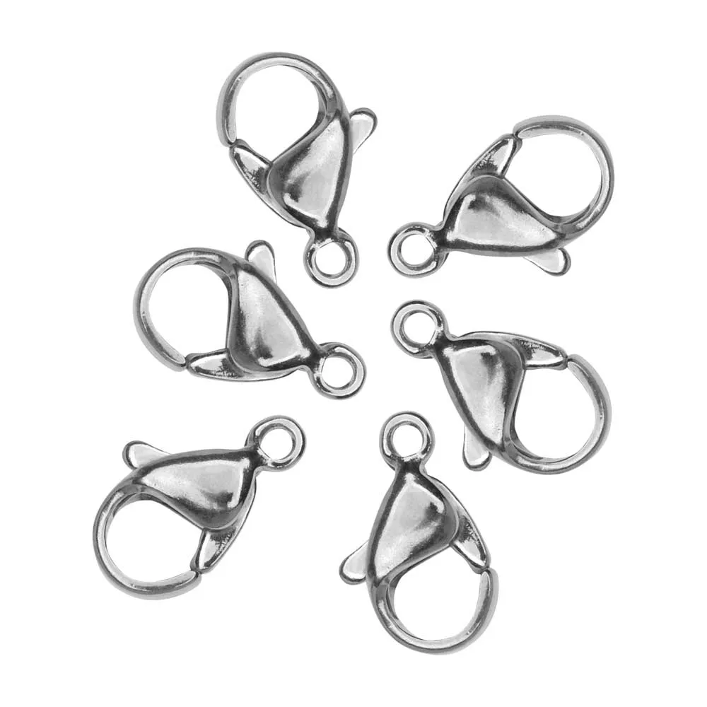 Lobster Clasps, Curve 12mm, Stainless Steel (6 Pieces)