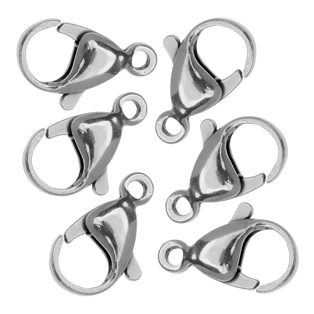 Lobster Clasps, Curve 15mm, Stainless Steel (6 Pieces)