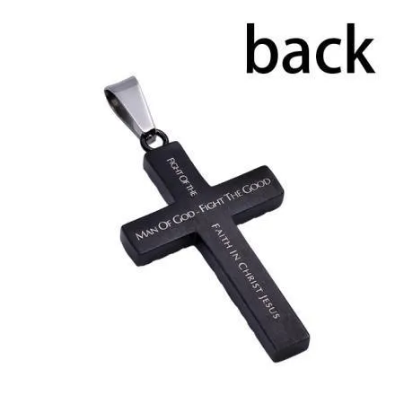 Man of God Black Diamond Pattern Cross Necklace - 1 Tim 6:11