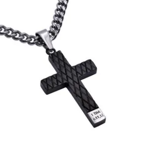 Man of God Black Diamond Pattern Cross Necklace - 1 Tim 6:11