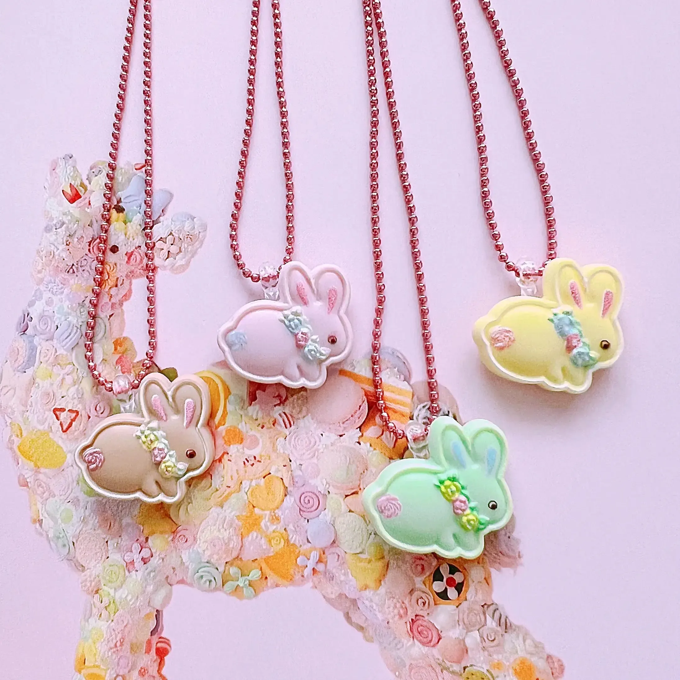 Pop Cutie Gacha Bunny Cookie  Kids Necklaces Handmade Easter