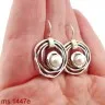 Round silver earring with 9K gold and white pearl