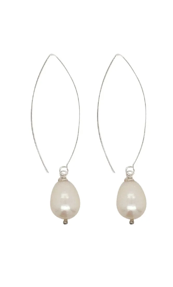 WHITE PEARL DROP EARRINGS ON STERLING SILVER