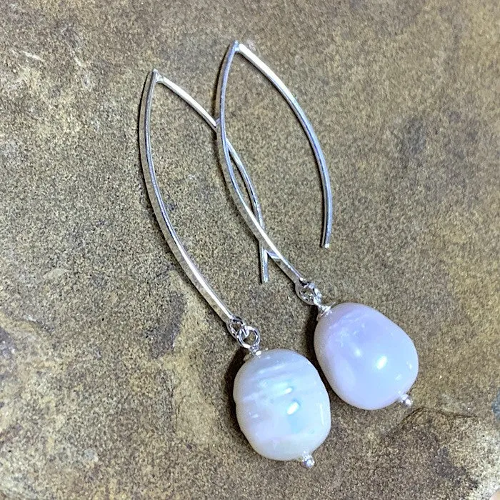 WHITE PEARL DROP EARRINGS ON STERLING SILVER