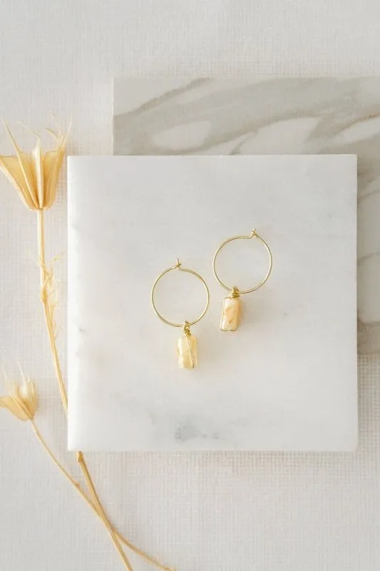 Xander Kostroma - Gold Wire Citrine Hoop Earrings - Handcrafted 14ct Gold-Plated Hoops - Enhances Concentration and Joy - Unique Women's Jewelry - 3.5cm Length - Perfect Gift for Elegance and Style